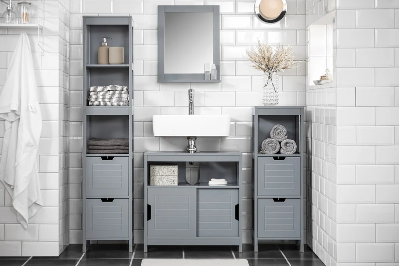 SoBuy FRG128-SG Armario para debajo del Lavabo con 1 Estante y 2 Puertas Gris