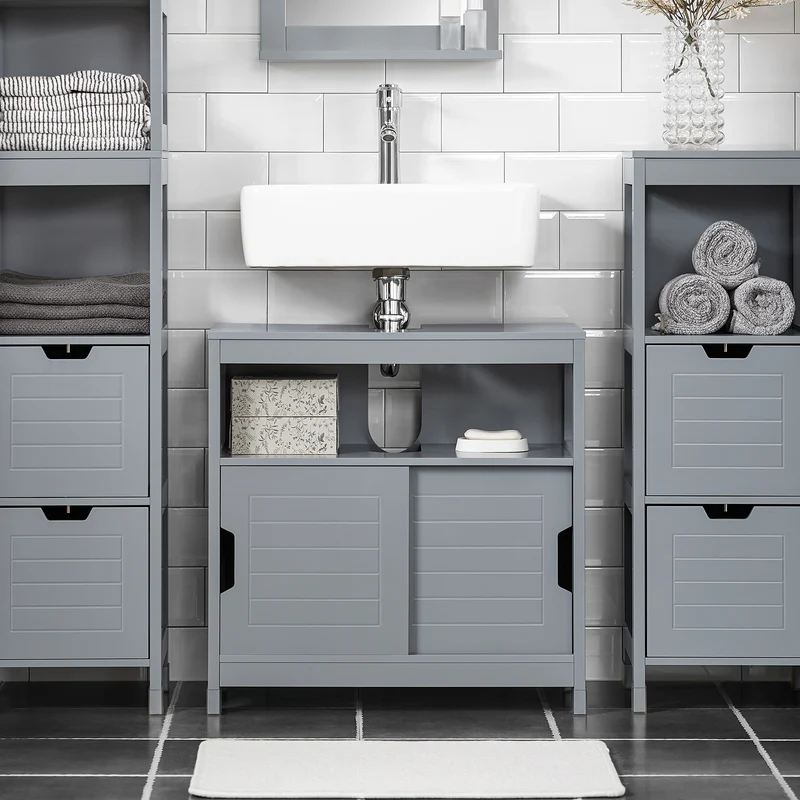 SoBuy FRG128-SG Armario para debajo del Lavabo con 1 Estante y 2 Puertas Gris