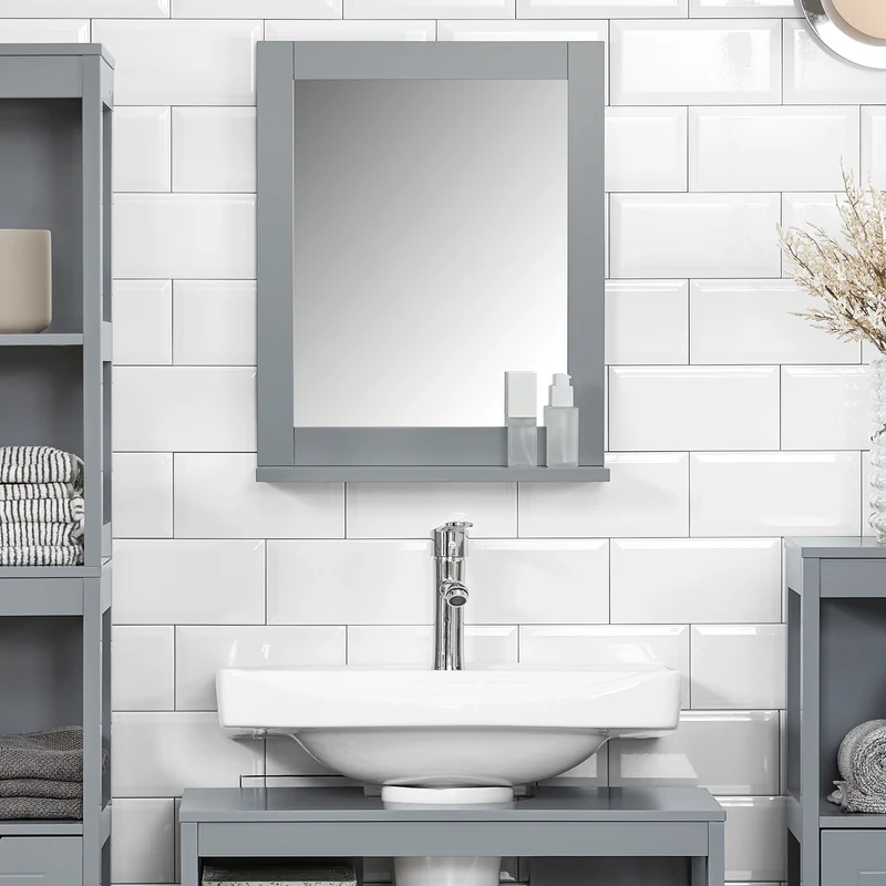 SoBuy FRG129-SG Mueble de Pared con Espejo con 1 Estante Gris