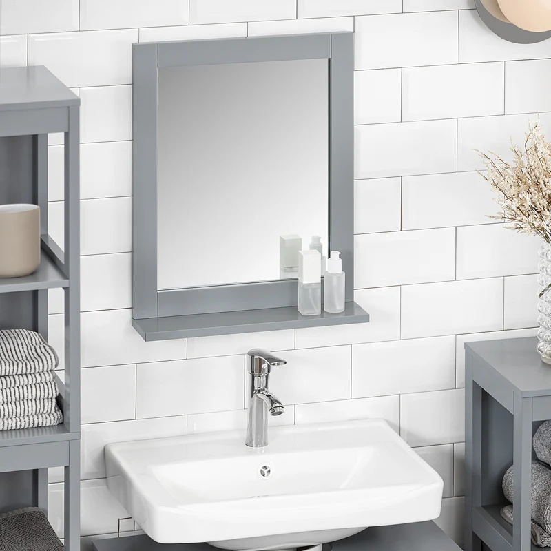 SoBuy FRG129-SG Mueble de Pared con Espejo con 1 Estante Gris