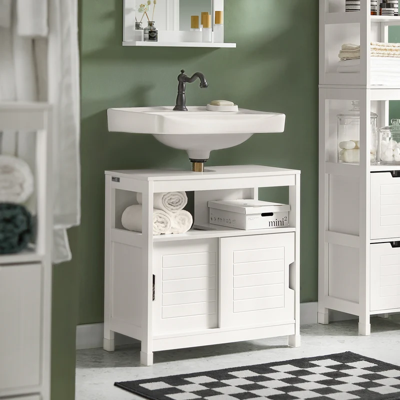 SoBuy FRG128-W Mueble para debajo del Lavabo con 1 Estante y 2 Puertas Blanco