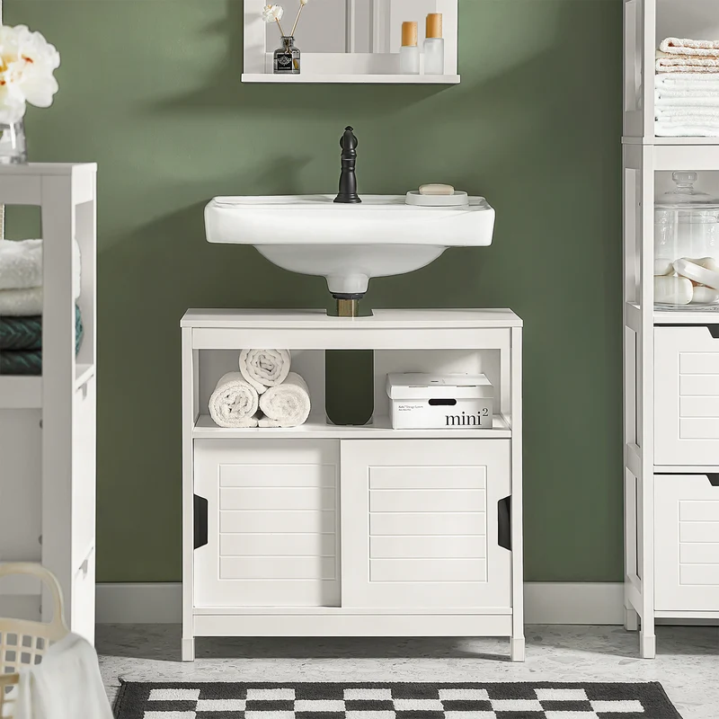 SoBuy FRG128-W Mueble para debajo del Lavabo con 1 Estante y 2 Puertas Blanco