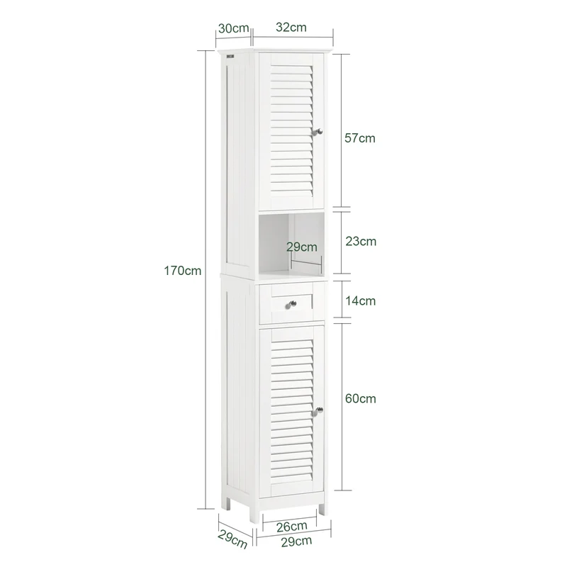 SoBuy FRG236-W Armario alto de Baño 2 puertas y 1 cajón Blanco