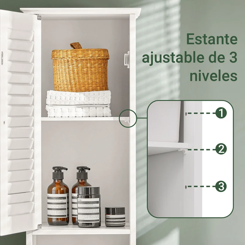 SoBuy FRG236-W Armario alto de Baño 2 puertas y 1 cajón Blanco