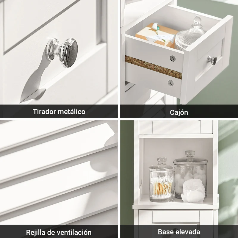 SoBuy FRG236-W Armario alto de Baño 2 puertas y 1 cajón Blanco