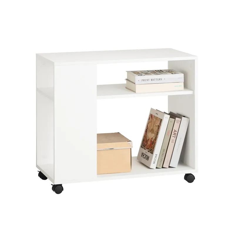 SoBuy FBT34-W Mesa Auxiliares de Salón con 4 Ruedas y 2 Estantes Blanco