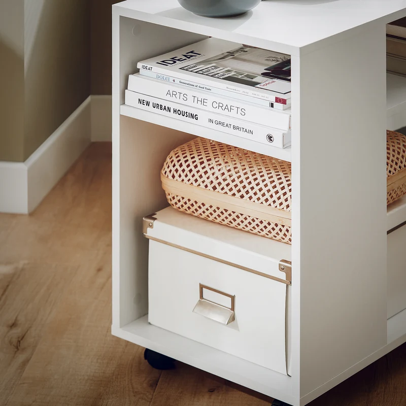 SoBuy FBT34-W Mesa Auxiliares de Salón con 4 Ruedas y 2 Estantes Blanco