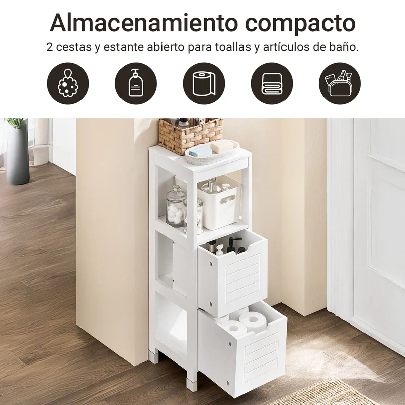 SoBuy FRG127-W Mueble Columna de Baño con 1 Estante y 2 cajones Blanco