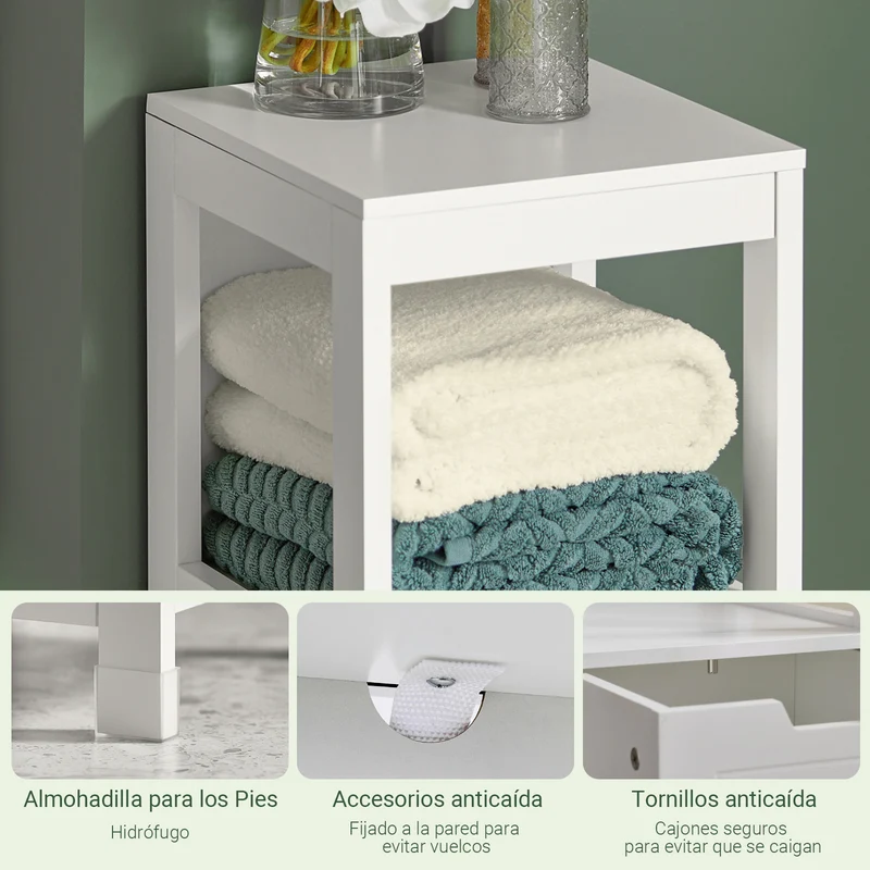 SoBuy FRG127-W Mueble Columna de Baño con 1 Estante y 2 cajones Blanco
