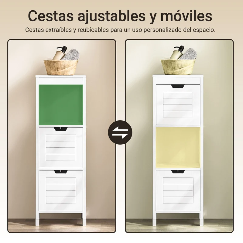 SoBuy FRG127-W Mueble Columna de Baño con 1 Estante y 2 cajones Blanco