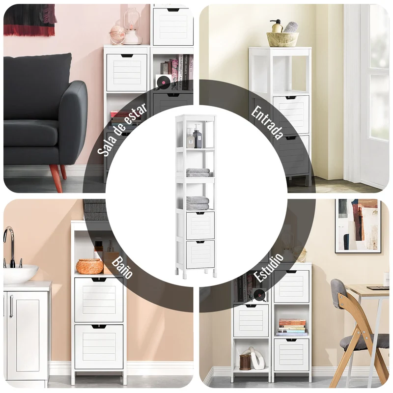 SoBuy FRG127-W Mueble Columna de Baño con 1 Estante y 2 cajones Blanco