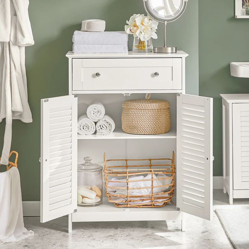 SoBuy FRG238-W Armario de Baño con 1 cajones y 2 Puertas Blanco