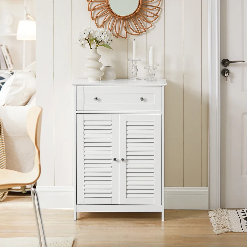 SoBuy FRG238-W Armario de Baño con 1 cajones y 2 Puertas Blanco