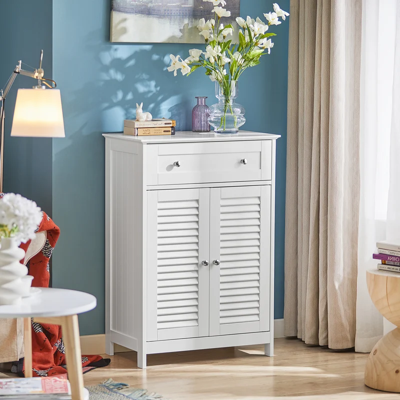 SoBuy FRG238-W Armario de Baño con 1 cajones y 2 Puertas Blanco