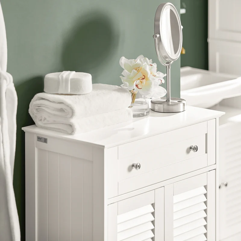 SoBuy FRG238-W Armario de Baño con 1 cajones y 2 Puertas Blanco