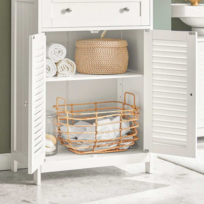 SoBuy FRG238-W Armario de Baño con 1 cajones y 2 Puertas Blanco