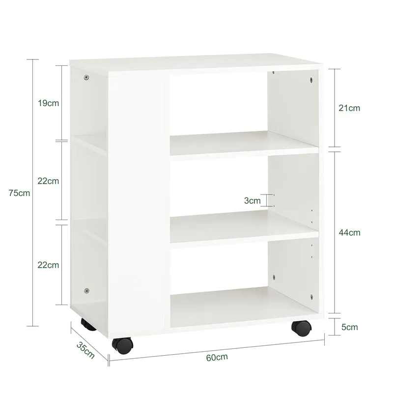 SoBuy FBT68-W Mesa Auxiliar con 4 Ruedas y 3 Estantes Blanco