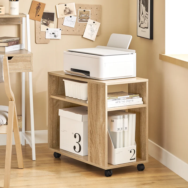 SoBuy FBT34-N Mesa Auxiliares de Salón con 4 Ruedas y 2 Estantes Madera Natural