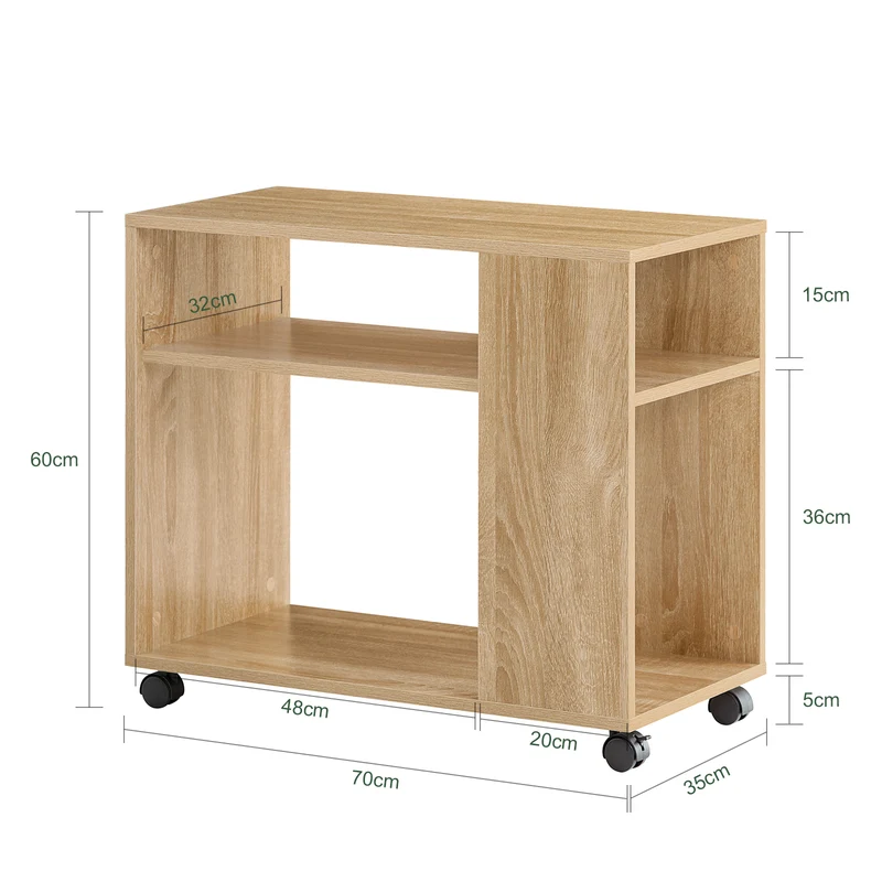 SoBuy FBT34-N Mesa Auxiliares de Salón con 4 Ruedas y 2 Estantes Madera Natural