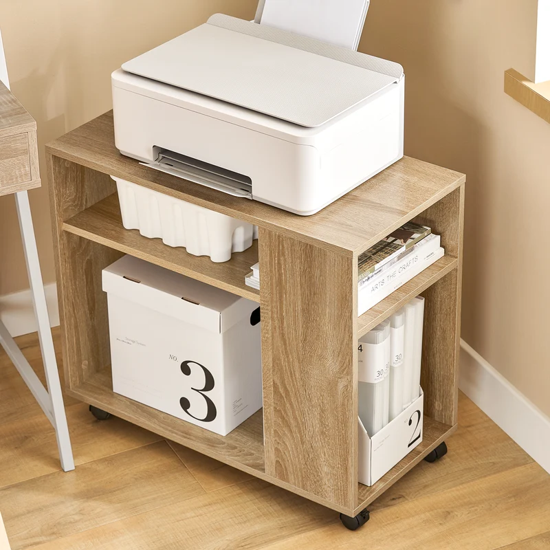 SoBuy FBT34-N Mesa Auxiliares de Salón con 4 Ruedas y 2 Estantes Madera Natural