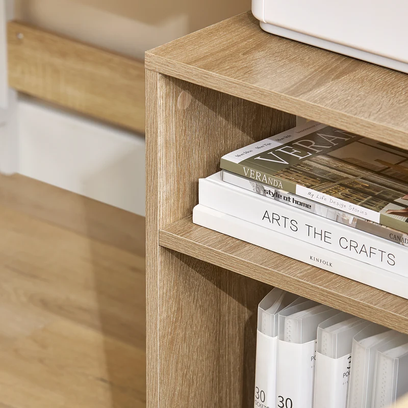 SoBuy FBT34-N Mesa Auxiliares de Salón con 4 Ruedas y 2 Estantes Madera Natural