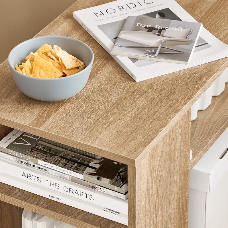 SoBuy FBT34-N Mesa Auxiliares de Salón con 4 Ruedas y 2 Estantes Madera Natural