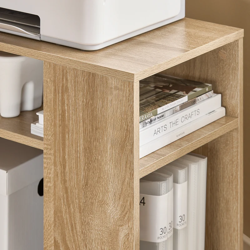 SoBuy FBT34-N Mesa Auxiliares de Salón con 4 Ruedas y 2 Estantes Madera Natural