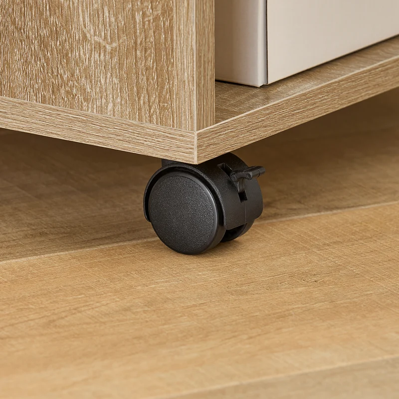SoBuy FBT34-N Mesa Auxiliares de Salón con 4 Ruedas y 2 Estantes Madera Natural