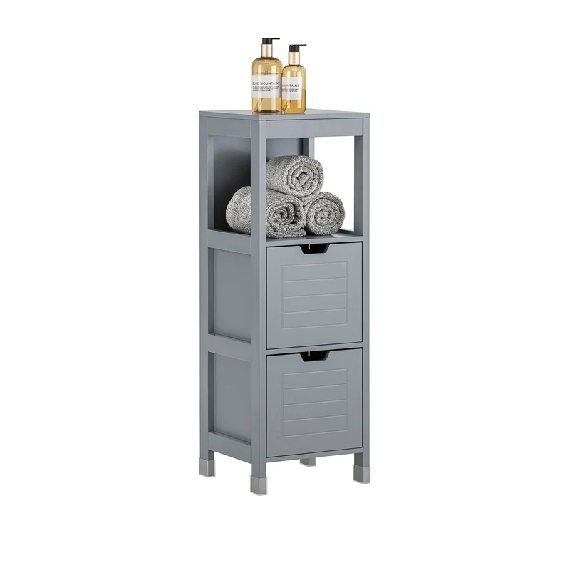 SoBuy FRG127-SG Mueble Columna de Baño con 1 Estante y 2 cajónes Gris