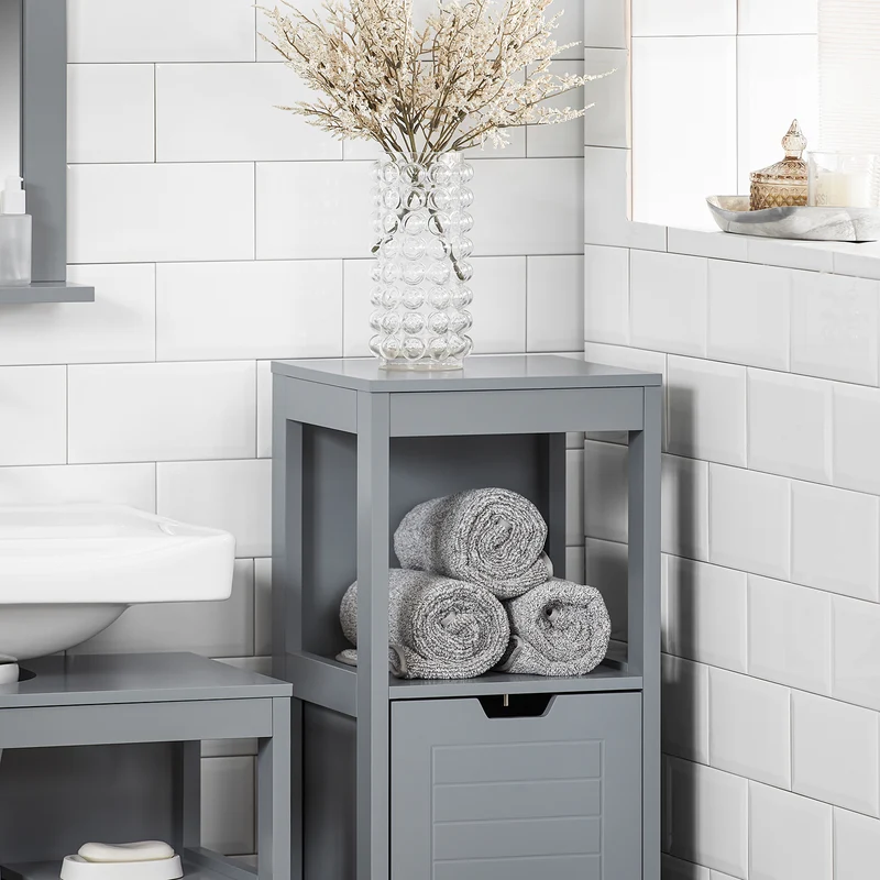 SoBuy FRG127-SG Mueble Columna de Baño con 1 Estante y 2 cajónes Gris