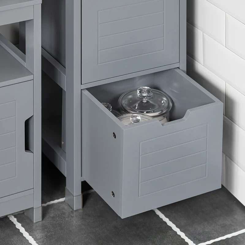 SoBuy FRG127-SG Mueble Columna de Baño con 1 Estante y 2 cajónes Gris