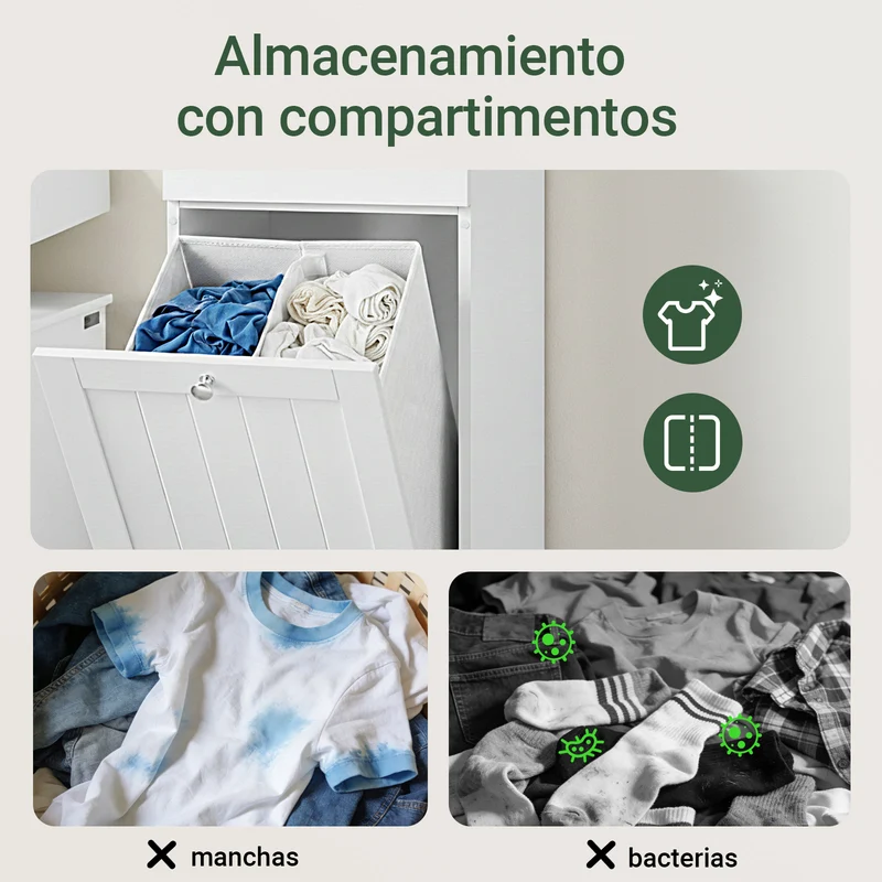 SoBuy BZR21-II-W Cesto para Ropa Sucia con un cajón Blanco