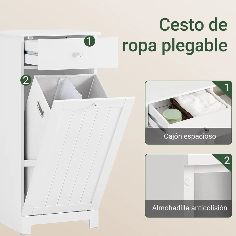 SoBuy BZR21-II-W Cesto para Ropa Sucia con un cajón Blanco