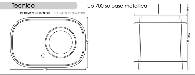 Lavabo Up 700 Cerámica 73cm con Pedestal Metálico Opcional - Balneo Toscia
