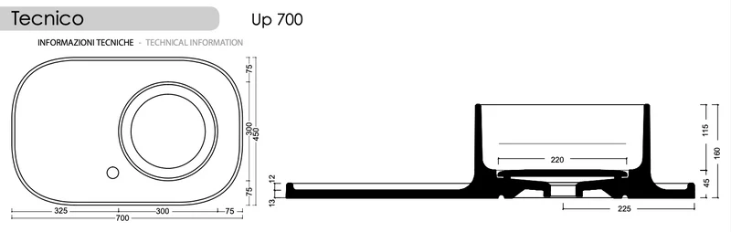 Lavabo Up 700 Cerámica 73cm con Pedestal Metálico Opcional - Balneo Toscia