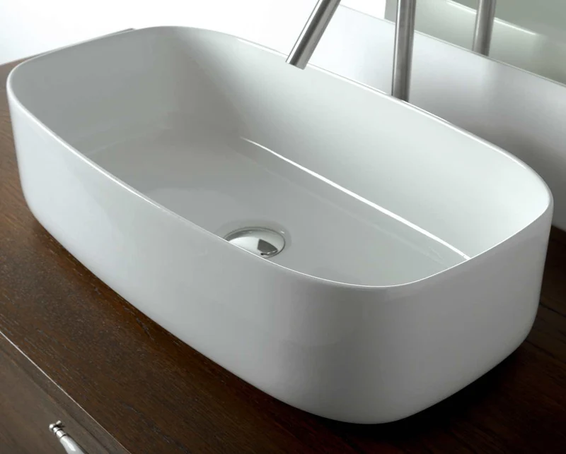 Lavabo Oval Sobreencimera 59cm Bowl 6 Cerámica Blanca - Balneo Toscia
