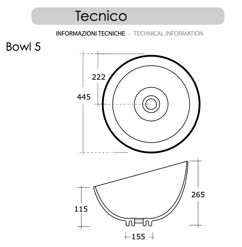 Lavabo Sobreencimera Bowl 5 Cerámica Redondo 41cm Alto - Balneo Toscia