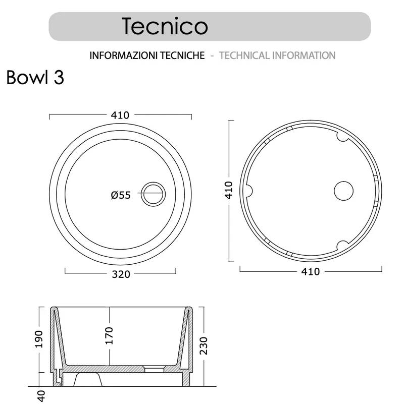 Lavabo Sobreencimera Bowl 3 Cerámica Redondo 41cm Alto - Balneo Toscia