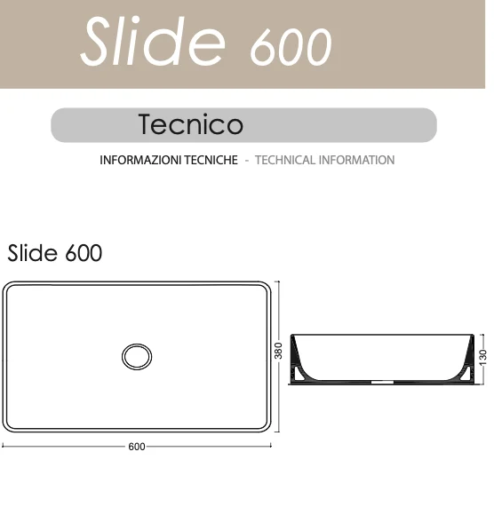 Lavabo Sobreencimera Slide Rectangular 2 Tamaños 50/60cm - Balneo Toscia