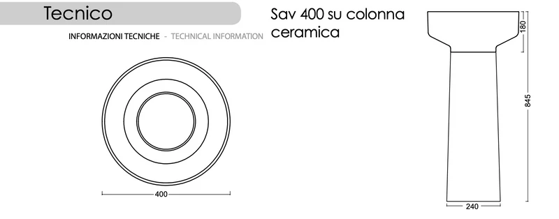 Lavabo Redondo Sav400 Cerámica 40cm con Pedestal Opcional - Balneo Toscia