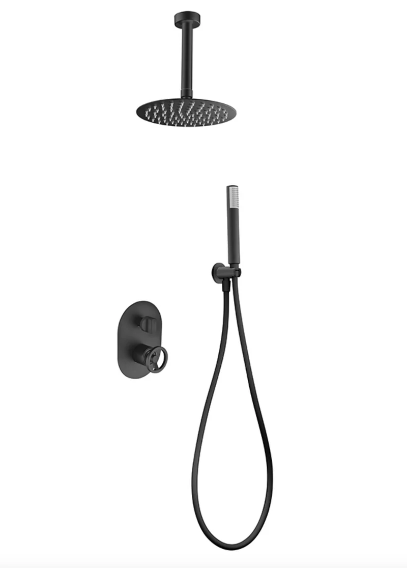 Conjunto Ducha Monomando Empotrada Vesubio Negro Mate - Imex