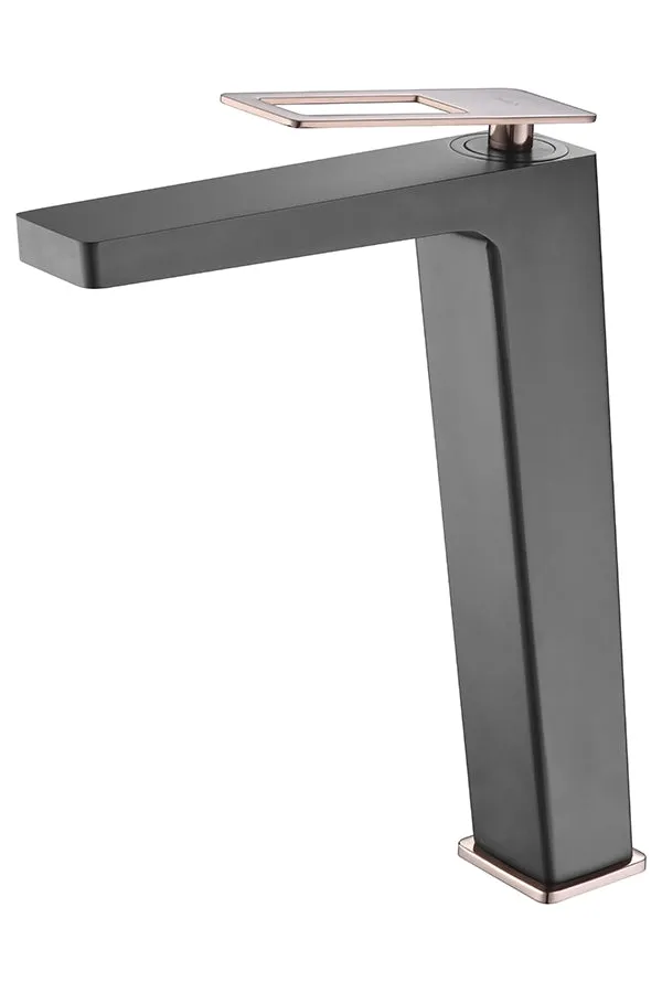 Grifería Monomando Lavabo Alto Suecia Negro Oro Rosa - Imex