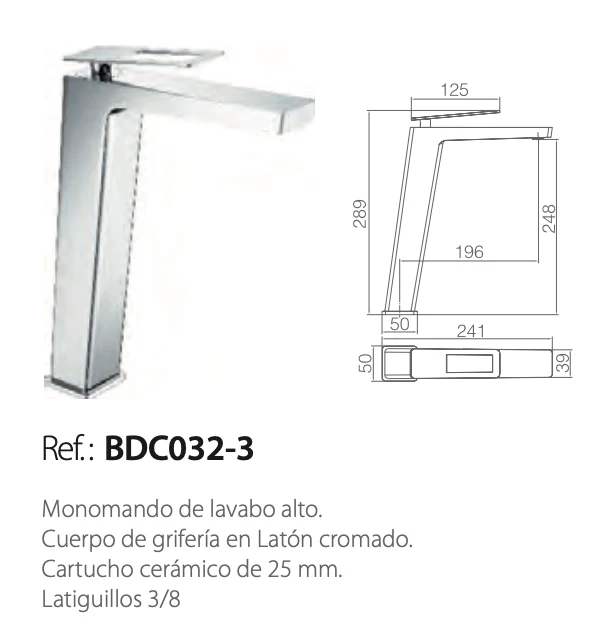 Grifería Monomando Lavabo Alto Suecia Cromada - Imex