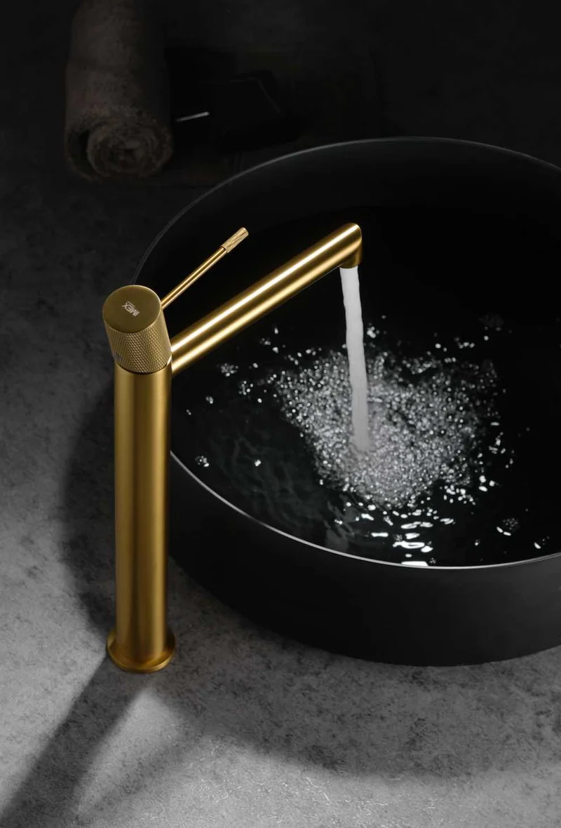 Grifería Monomando Lavabo Alto Line Oro Cepillado - Imex