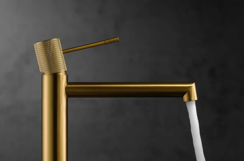 Grifería Monomando Lavabo Alto Line Oro Cepillado - Imex