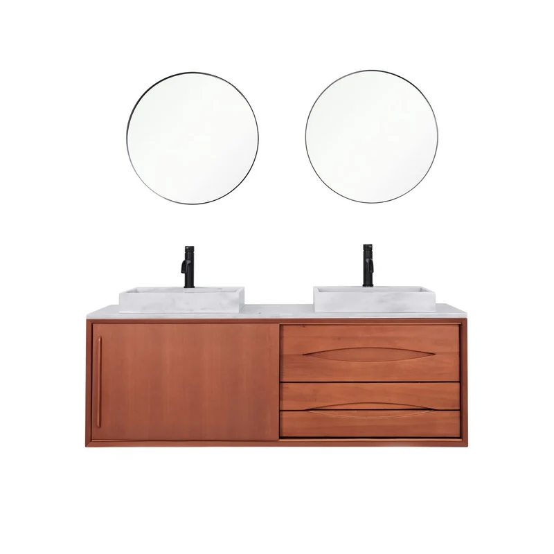 Mueble de baño retro Bill Teca - Mármol Blanco - Lavabo con orificio para grifería