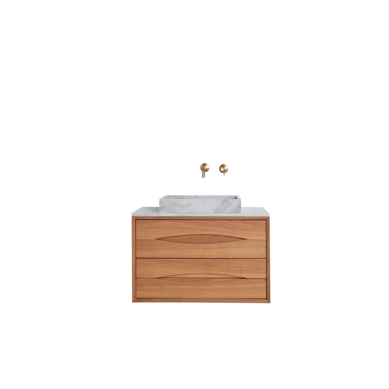 Conjunto de baño minimalista de roble Bill - Fregadero George Mármol - Placa superior Marcel Mármol