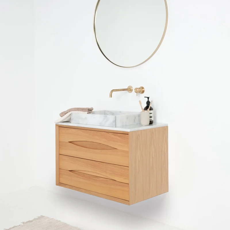 Conjunto de baño minimalista de roble Bill - Fregadero George Mármol - Placa superior Marcel Mármol