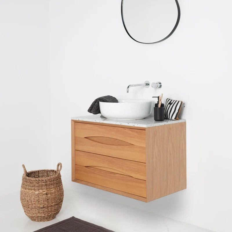 Conjunto de muebles de baño escandinavo Bill Oak - Alexis II - Aspecto terrazo - 80 cm