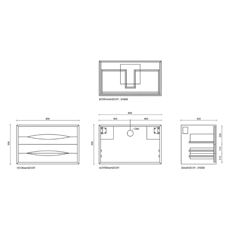 Conjunto de muebles de baño escandinavo Bill Oak - Alexis II - Aspecto terrazo - 80 cm